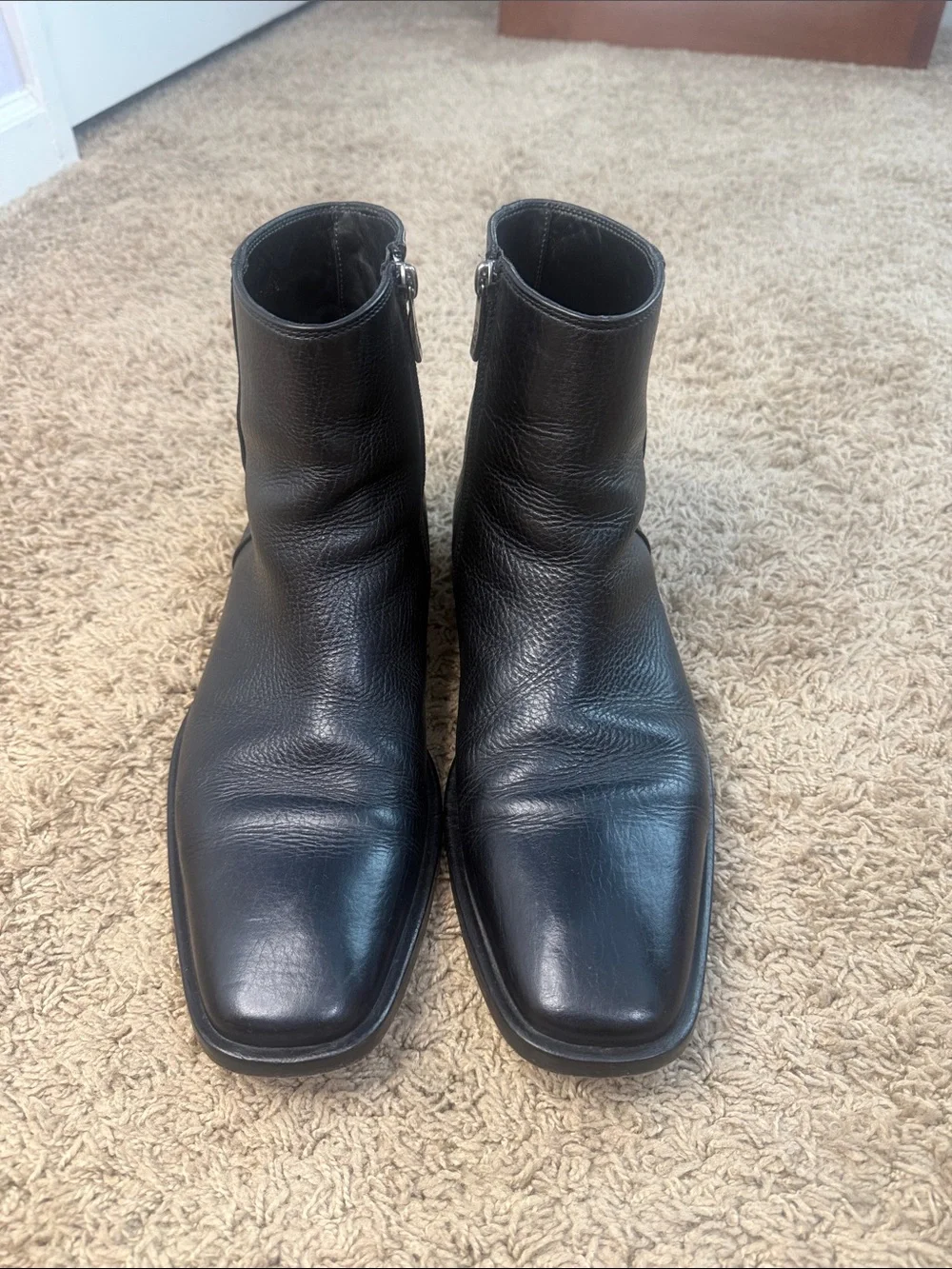 Hugo Boss Men Black Leather Chukka Ankle Boots Side Zip Size 8.5